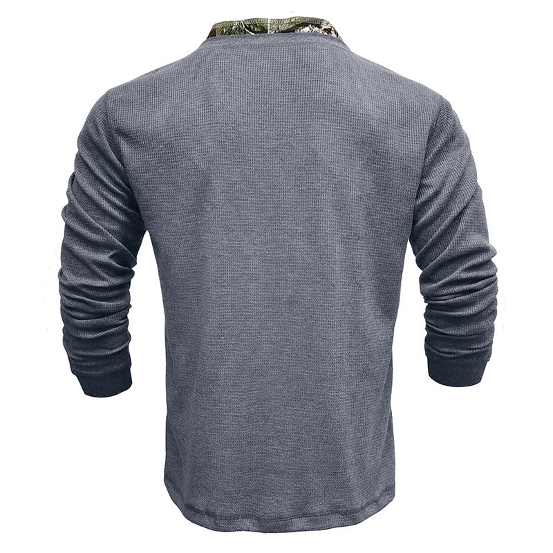 Herren Langarm-Henley-Pullover mit modischem Kragen und strukturierter Oberfläche Echoarchiv
