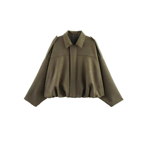 Damen nan Oversize-Kurzjacke mit Ballon-Saum, Schulterpatten und verdeckter Frontleiste Echo Archiv