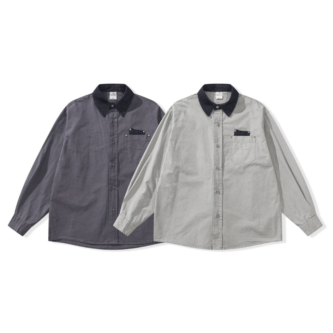 Herren Oversize‑Hemdjacke mit kontrastierendem Cordkragen und dekorativer Brusttasche Echoarchiv