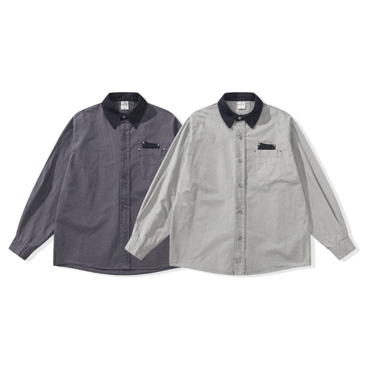 Herren Oversize‑Hemdjacke mit kontrastierendem Cordkragen und dekorativer Brusttasche Echoarchiv
