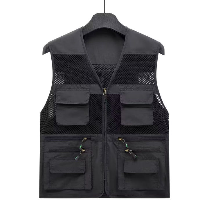 Herren Leichte Mesh-Utility-Weste mit vielen Reißverschluss- und Klapptaschen für Outdoor und Fotografie Echoarchiv