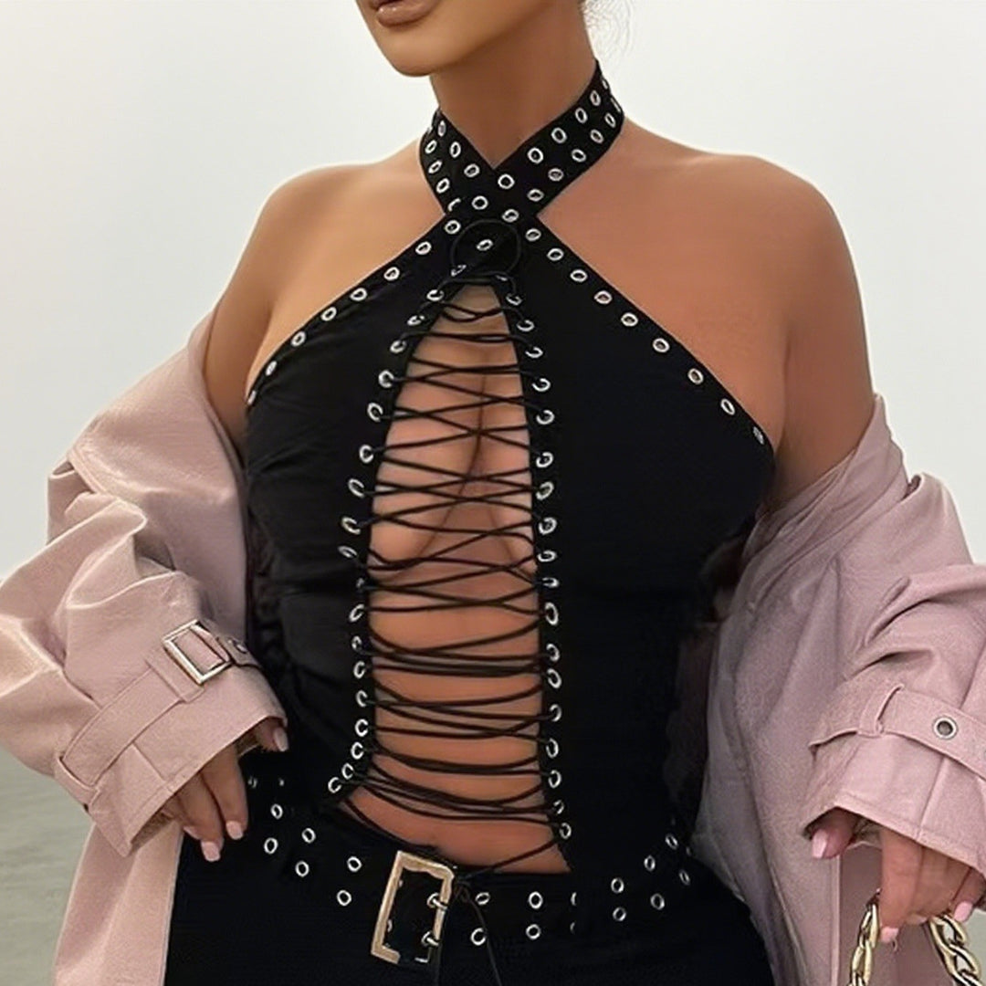 Damen Stylisches Oberteil mit aufwendigem Schnür-Design und glitzernden Akzenten Echo Archiv