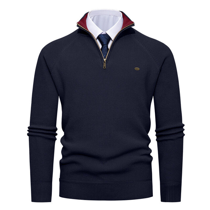 Herren eleganter Strickpullover mit Stehkragen und Reißverschluss Echoarchiv