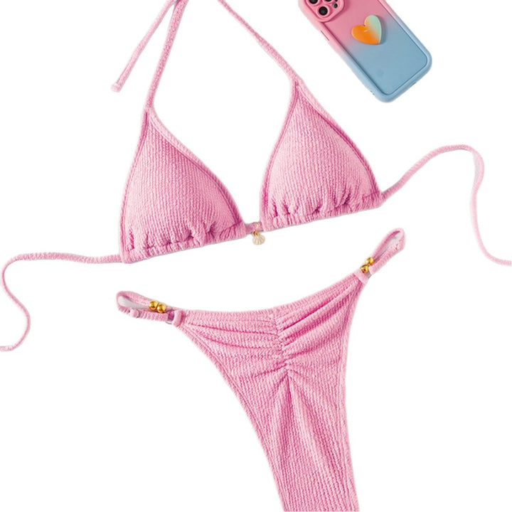 Damen Triangel-Bikini im modernen Streifen-Design mit eleganten Perlendetails Echo Archiv