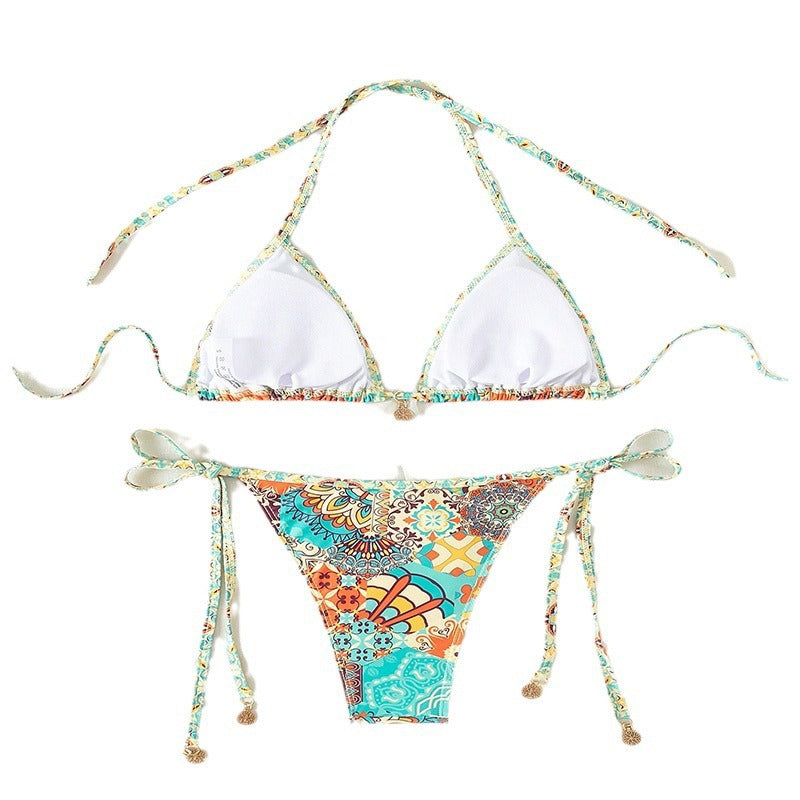 Damen Triangel-Bikini mit floralem Muster und eleganten Bindebändern Echo Archiv