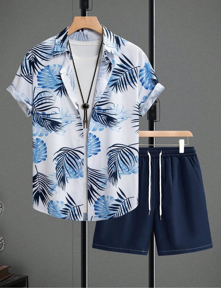 Herren Kurzarmhemd und Shorts Set mit tropischem Muster Echoarchiv