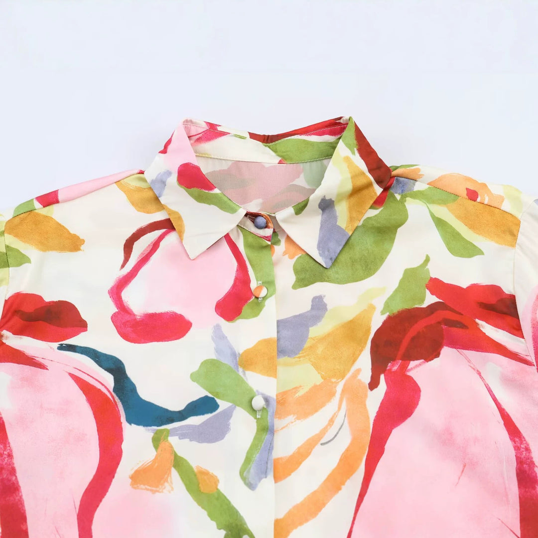 Damen Locker geschnittene Hemdbluse mit Aquarell-Print und Kentkragen Echo Archiv