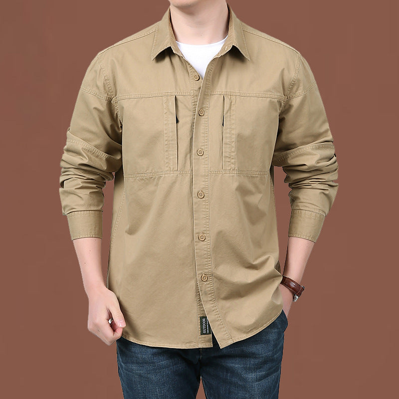 Herren nan leichtes Baumwoll-Utility-Overshirt mit zwei verdeckten Brusttaschen und klassischem Kentkragen Echo Archiv