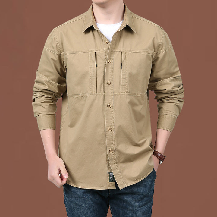 Herren nan leichtes Baumwoll-Utility-Overshirt mit zwei verdeckten Brusttaschen und klassischem Kentkragen Echo Archiv