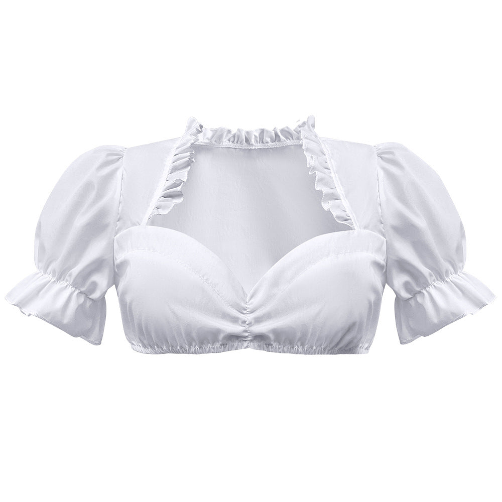 Damen nan traditionelle Dirndlbluse kurz mit Puffärmeln Herzausschnitt und Rüschendetail Echo Archiv