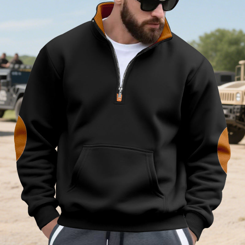 Herren nan isolierter Halbzip-Pullover mit Stehkragen Fleece-Innenfutter Kängurutasche und Wildleder-Ellenbogenpatches Echo Archiv