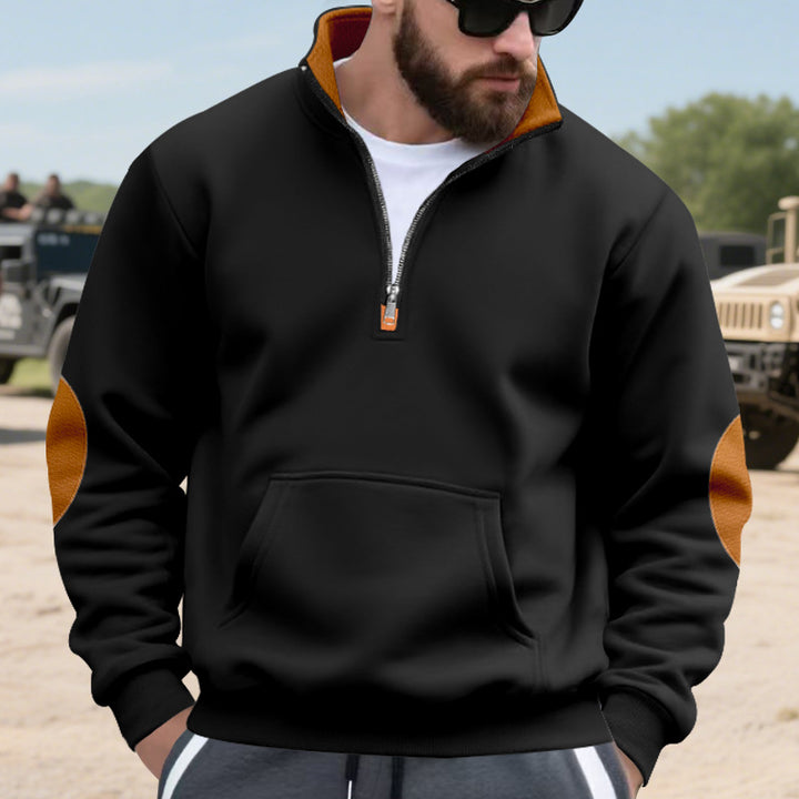 Herren nan isolierter Halbzip-Pullover mit Stehkragen Fleece-Innenfutter Kängurutasche und Wildleder-Ellenbogenpatches Echo Archiv