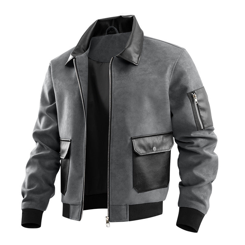 Herren Modische Kunstleder-Bomberjacke mit zahlreichen Taschen Echo Archiv