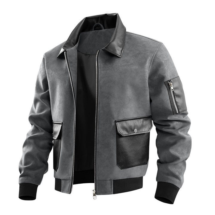 Herren Modische Kunstleder-Bomberjacke mit zahlreichen Taschen Echo Archiv