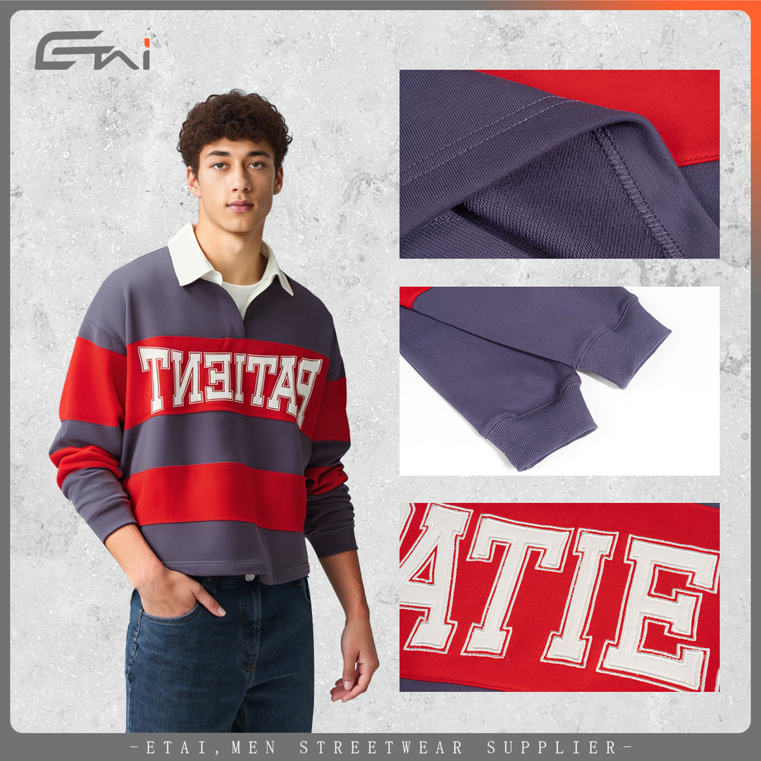Herren Gestreiftes Rugby-Polo Sweatshirt mit Kontrastkragen und Oversize-Passform Echo Archiv