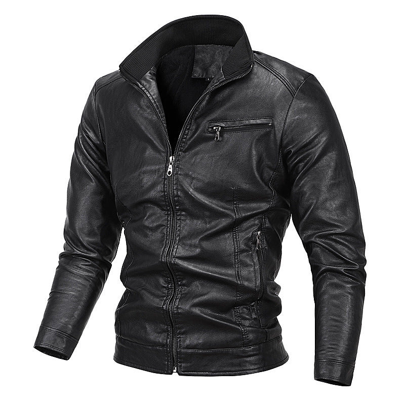 Herren Slim-Fit Kunstlederblouson mit Stehkragen und Reißverschlusstaschen Echo Archiv
