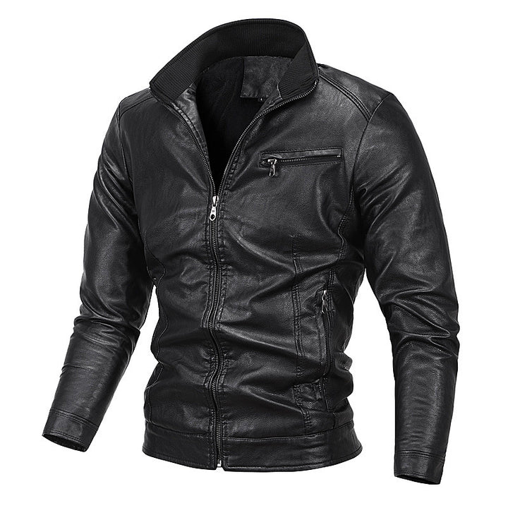 Herren Slim-Fit Kunstlederblouson mit Stehkragen und Reißverschlusstaschen Echo Archiv