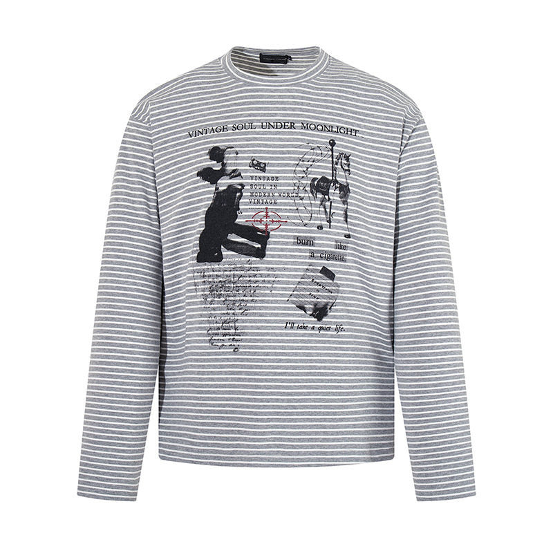 Herren Gestreiftes Longsleeve im Relaxed‑Fit mit Vintage‑Grafikprint Echoarchiv