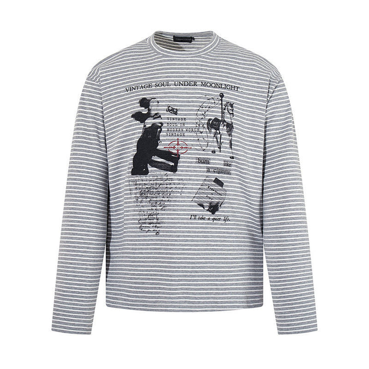 Herren Gestreiftes Longsleeve im Relaxed‑Fit mit Vintage‑Grafikprint Echoarchiv
