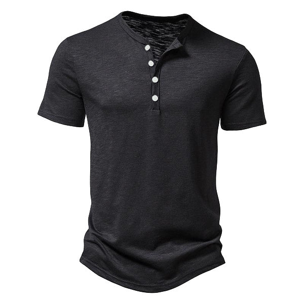 Herren Kurzarm Henley-Shirt mit dekorativen Knöpfen und atmungsaktiver Struktur Echoarchiv