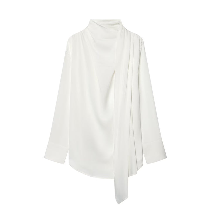 Damen Drapierte Oversize-Bluse mit Schluppe und Stehkragen Echoarchiv