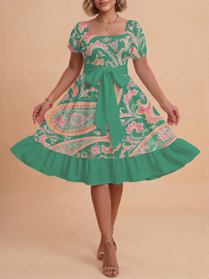 Damen elegantes Maxikleid mit floralem Design und Taillengürtel Echo Archiv