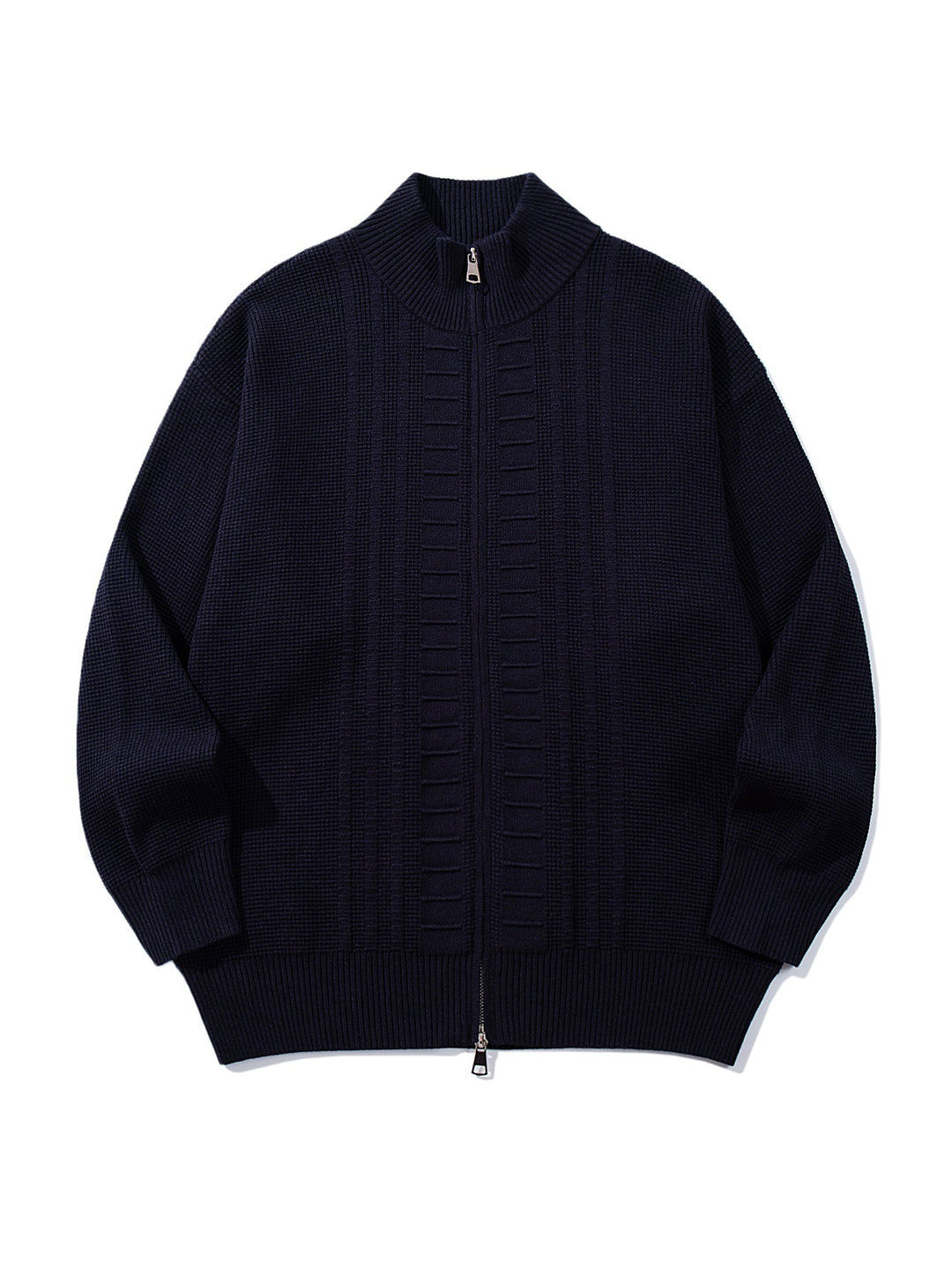 Herren Grobstrick-Zipjacke mit Stehkragen und beidseitig öffnendem Reißverschluss Echoarchiv