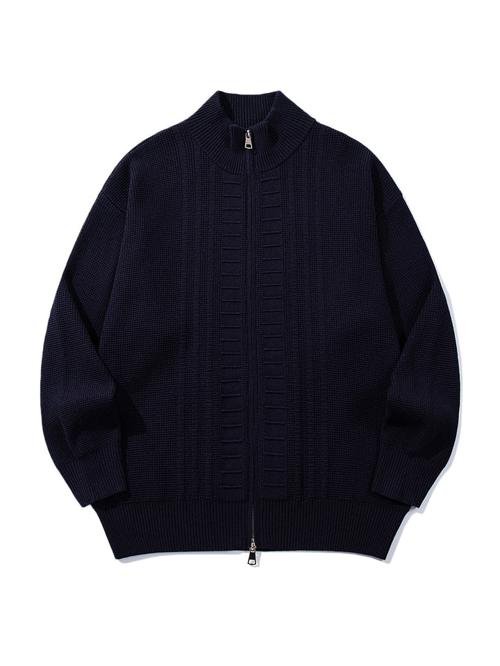 Herren Grobstrick-Zipjacke mit Stehkragen und beidseitig öffnendem Reißverschluss Echoarchiv