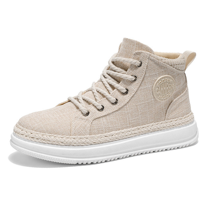 Damen hohe Freizeit‑Sneaker mit meliertem Textilobermaterial, geflochtener Jute‑Zierkante und gedämpfter Plateau‑Sohle Echo Archiv