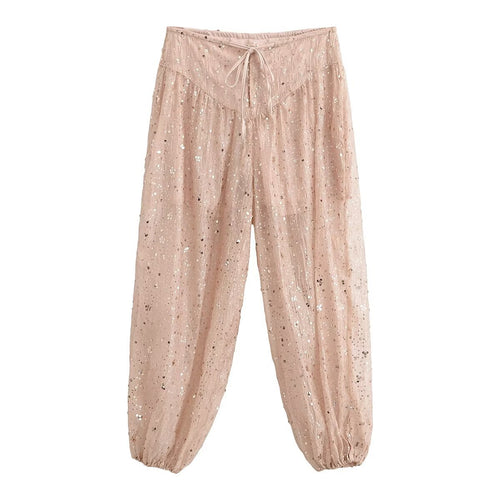 Damen locker geschnittene Pailletten-Hose mit Tunnelzug und Gummibündchen Echo Archiv