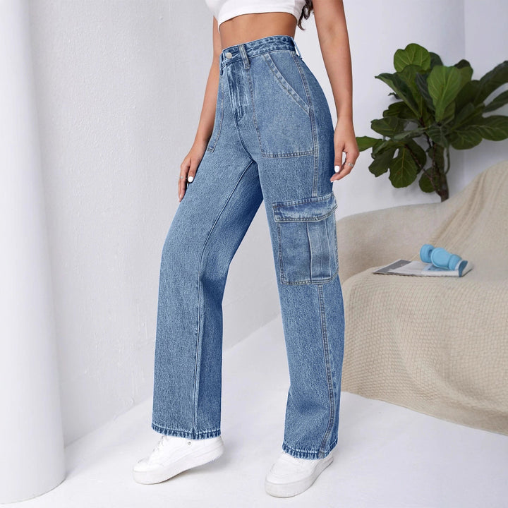 Damen Hochtaillierte Cargo-Weite-Jeans mit aufgesetzten Taschen und elastischem Saum Echo Archiv