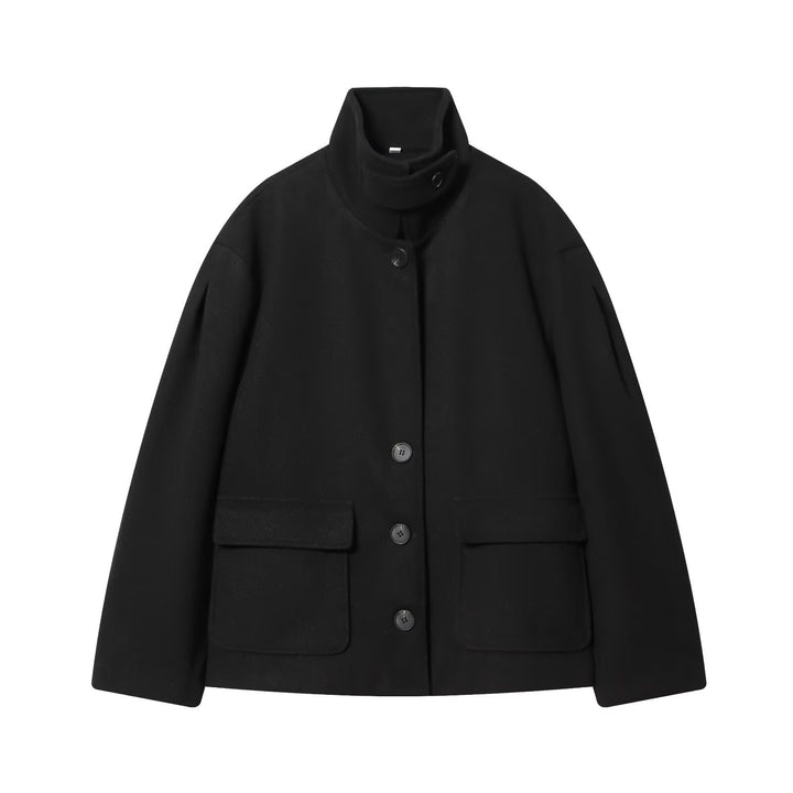 Damen Kurze Boxy-Wollmix-Jacke mit Stehkragen und aufgesetzten Pattentaschen Echoarchiv