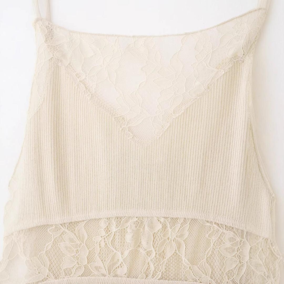 Damen Spitzen-Camisole mit feiner Rippstruktur und verstellbaren Spaghettiträgern Echo Archiv