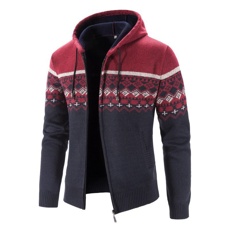 Herren Strickjacke mit modernem Norweger-Muster und hohen Kragen Echoarchiv