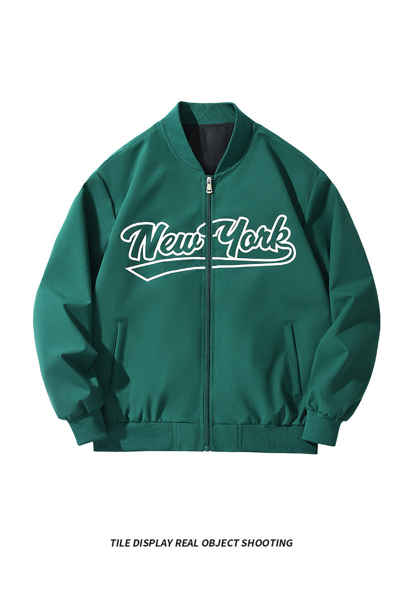 Herren Bomberjacke im College-Stil mit Script-Frontprint und Rippbündchen Echo Archiv