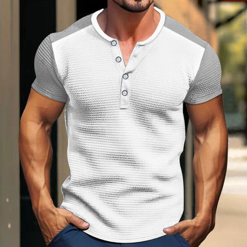 Herren hochwertiges strukturierte Kurzarmhemd mit stylischen Knöpfen Echoarchiv