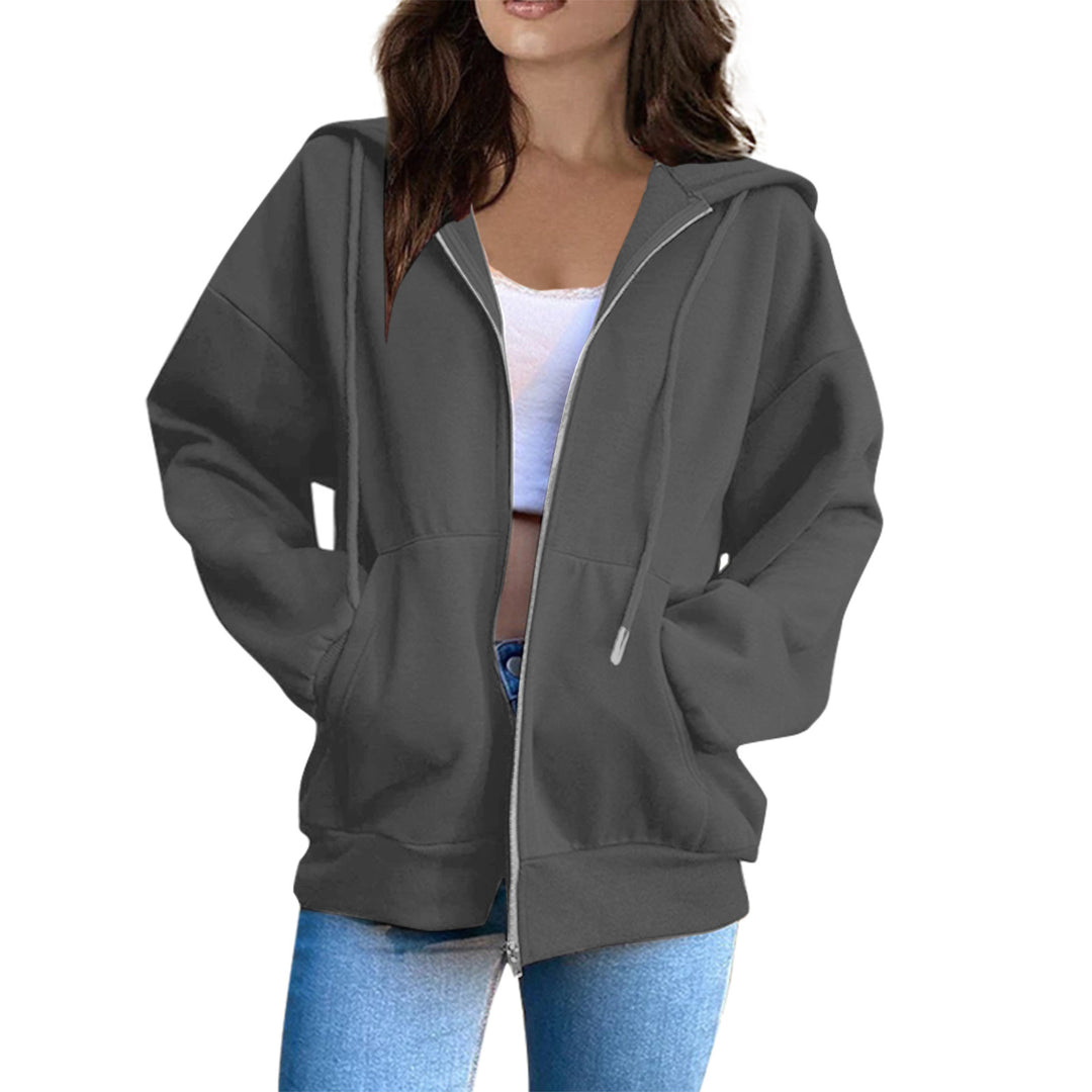 Damen lässige Kapuzenjacke mit durchgehendem Reißverschluss, Kängurutaschen und voluminösen Raglanärmeln – Auréline