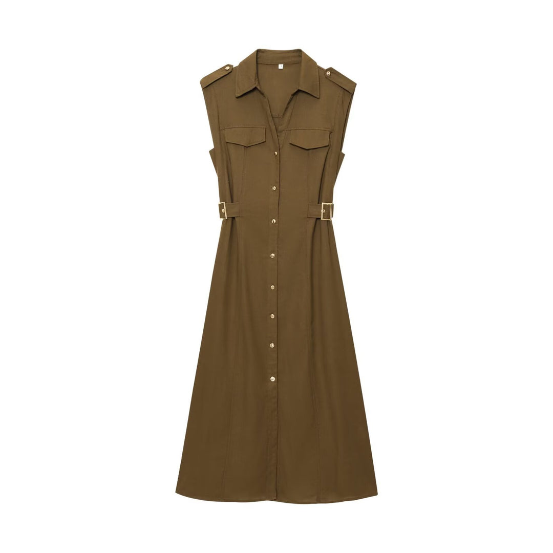 Damen Maxikleid mit dekorativen Taschen und Gürtel Echo Archiv