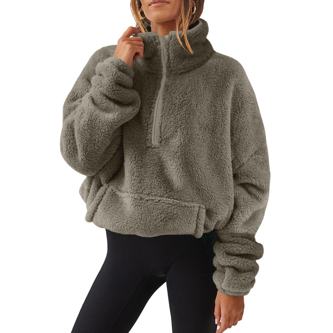 Damen nan Oversize-Halbzip Teddy-Fleecepullover mit Kängurutasche und hohem Stehkragen Echo Archiv
