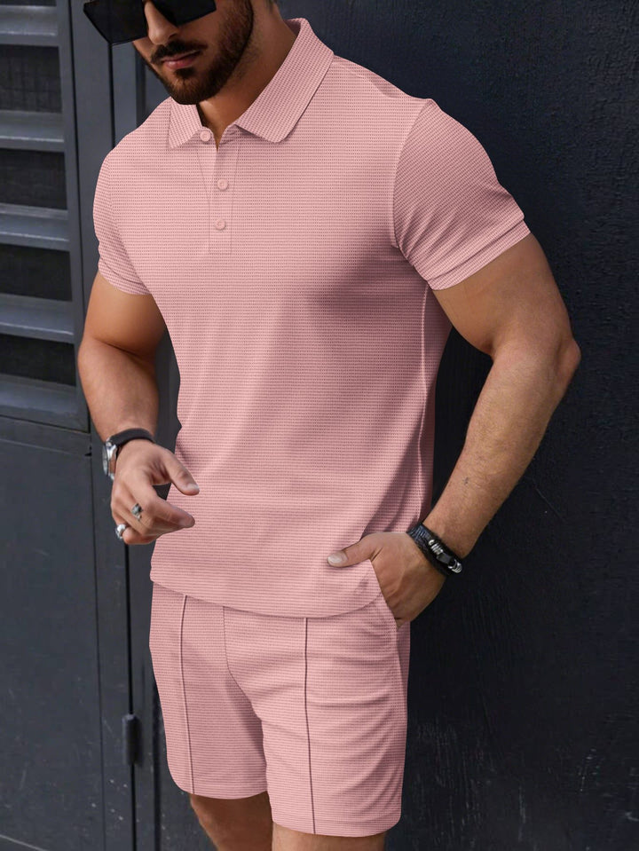 Herren modisches Kurzarm-Polohemd und Shorts Set mit strukturiertem Design Echoarchiv