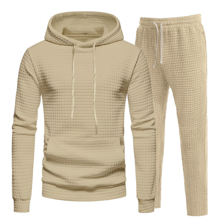 Herren Waffelstruktur-Freizeitset mit Kapuzenpullover und Tunnelzug-Jogginghose Echoarchiv