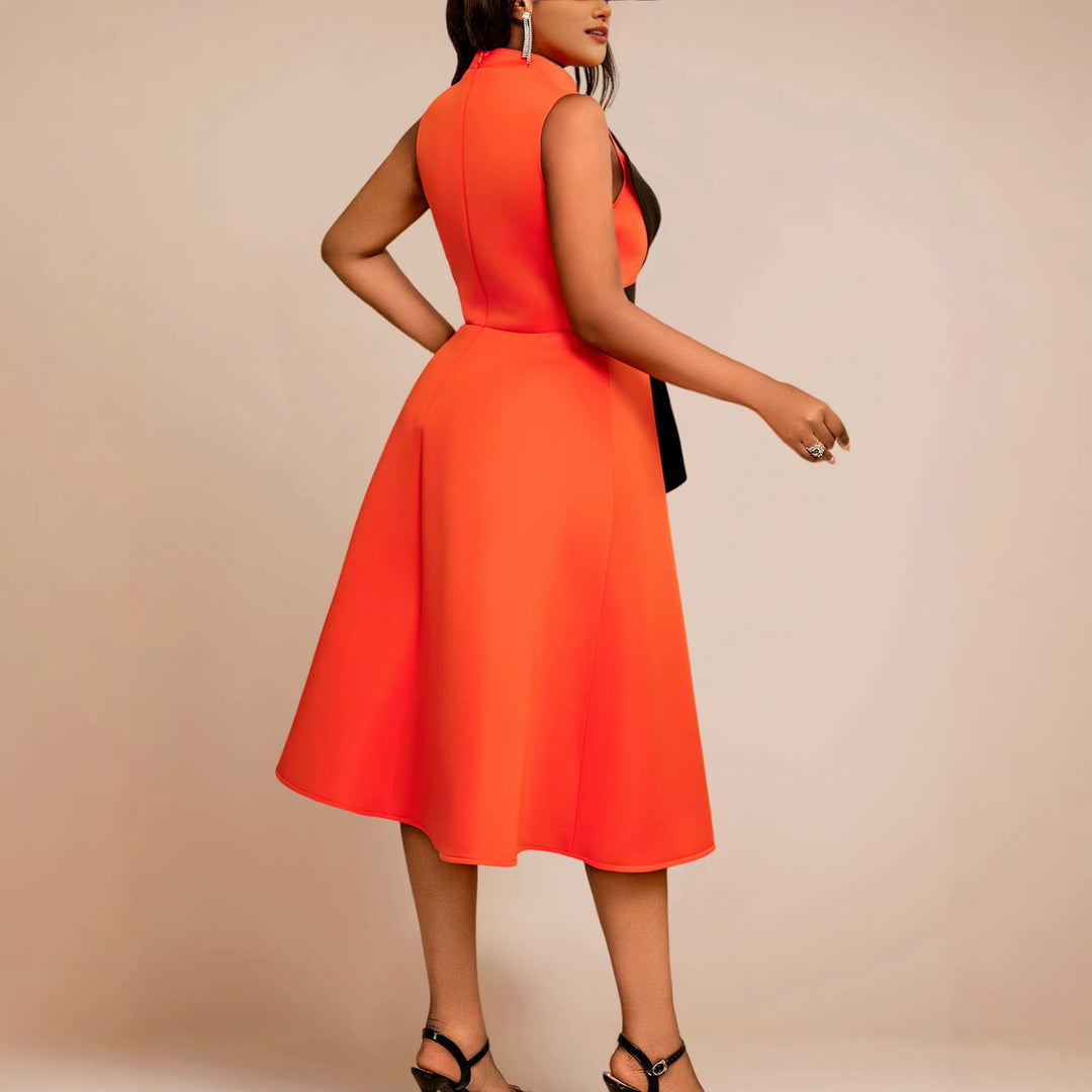 Damen Elegantes Midi-Kleid mit asymmetrischem Schnitt und voluminösem Schleifenakzent Echo Archiv