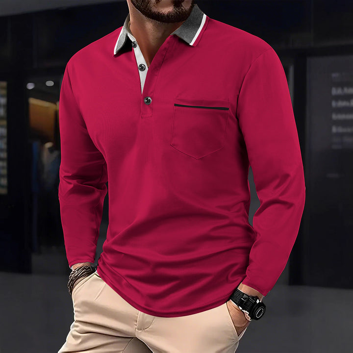 Herren Langarm Poloshirt mit strukturiertem Kragen und Brusttasche Echoarchiv