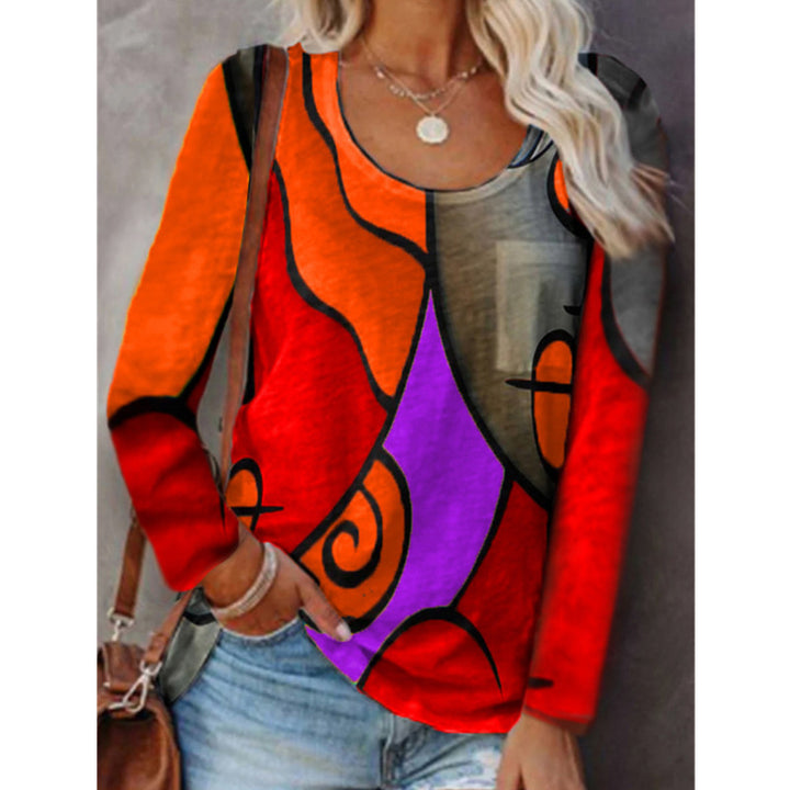 Damen Langarmshirt mit abstraktem Farbstreifenprint und lockerem Schnitt Echoarchiv