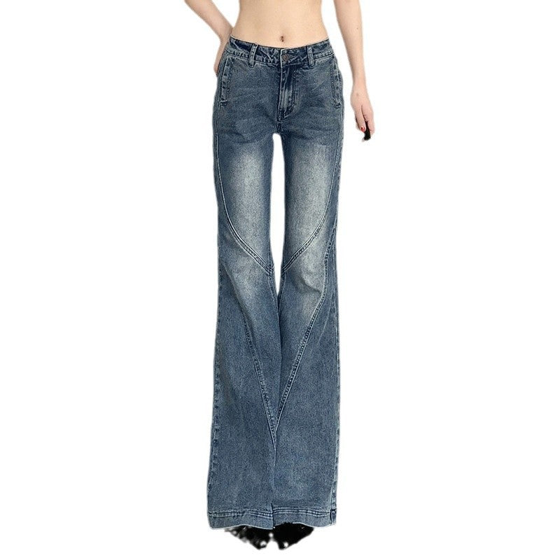 Damen klassische Flared Jeans mit hoher Taille und ausgefranstem Saum Echo Archiv