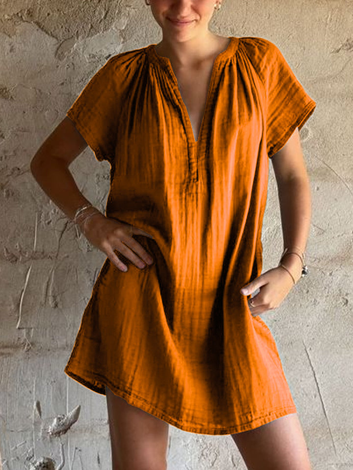 Damen lässiges Tunika-Kleid mit tiefem V-Ausschnitt und Raffung Echo Archiv