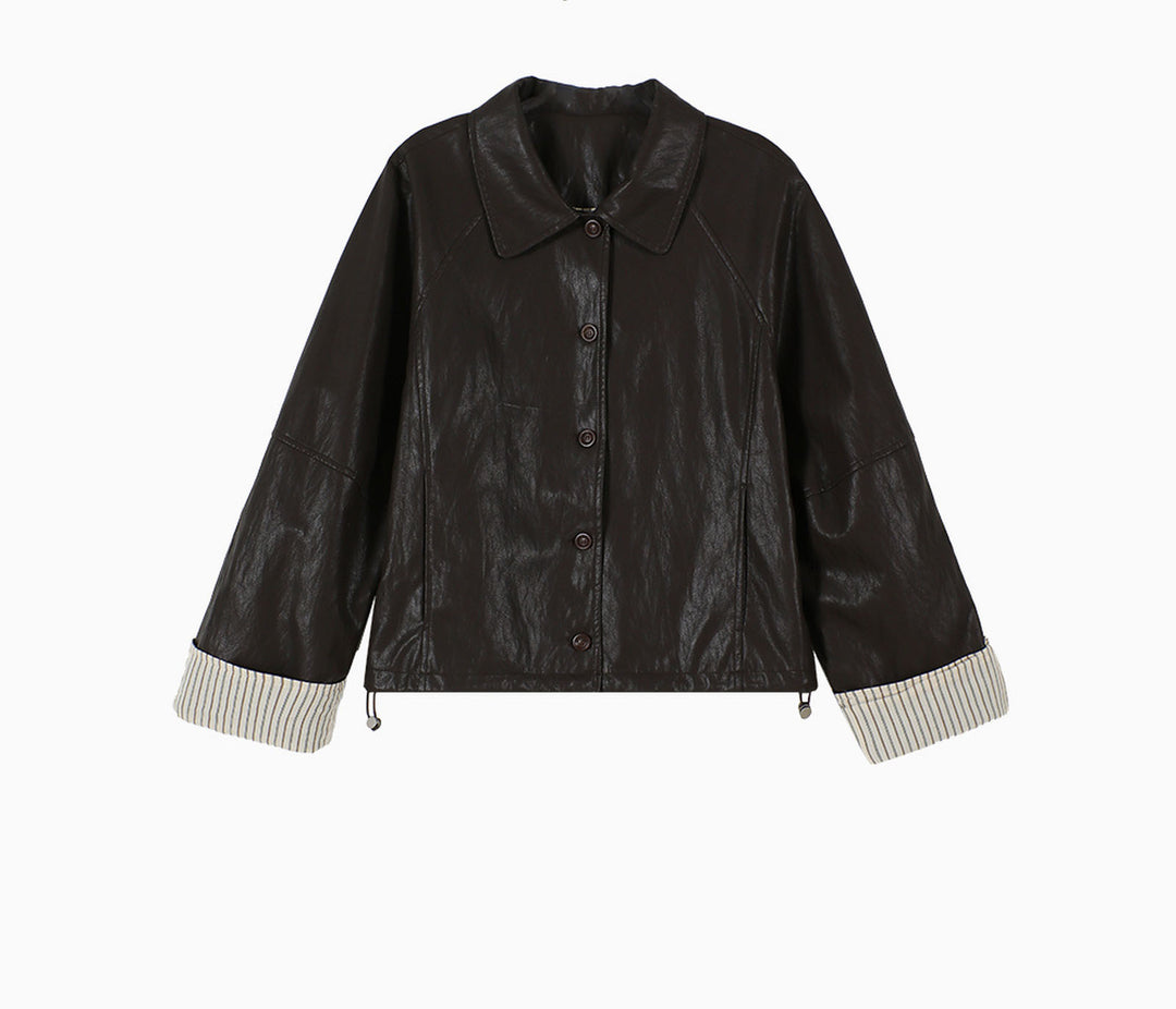 Damen Moderne Lederjacke mit gestreiften Manschetten Echoarchiv