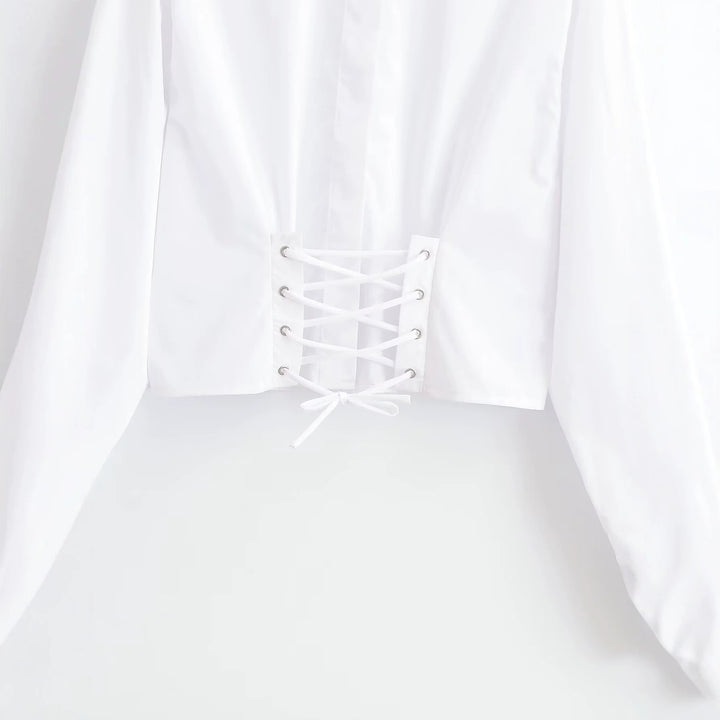 Damen Kurzbluse mit taillierter Schnürung und Stehkragen Echo Archiv