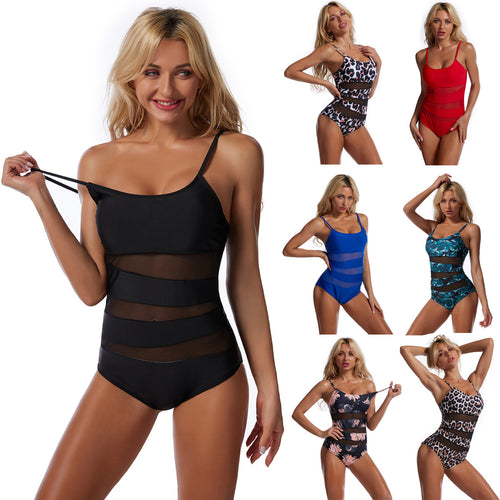 Damen Sportlicher Einteiler Badeanzug mit figurformendem Mesh-Design Echo Archiv