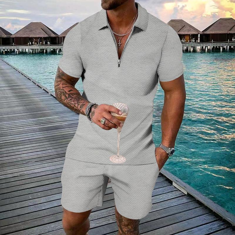 Herren stylisches Kurzarm-Overall mit modernem Reißverschluss und strukturiertem Design Echoarchiv